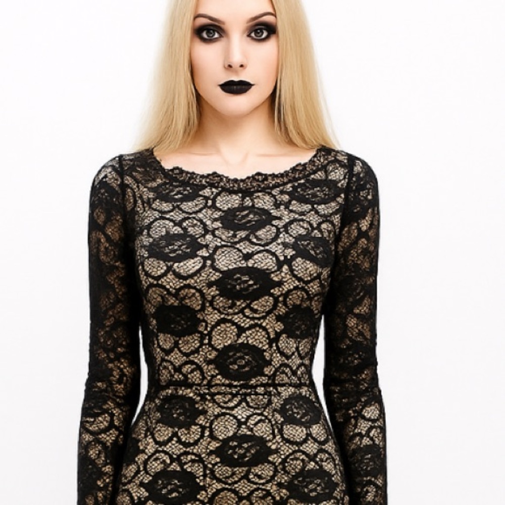 Windsor Whimsigoth Lace Maxi Dress Med Black Dark Romantic Gothic Mesh - Picture 17 of 17